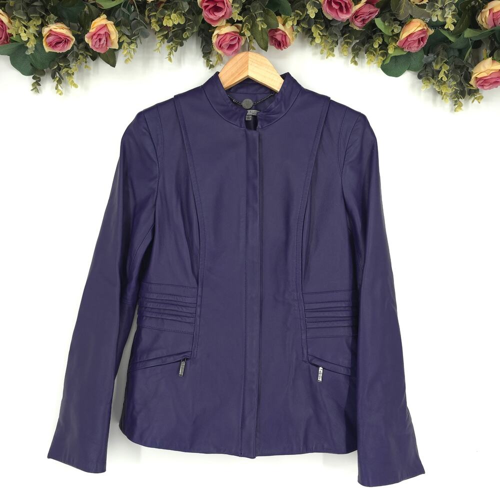 Anne Klein Purple Leather Jacket Size Small